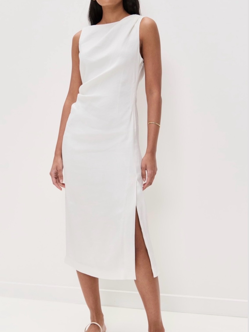 Theory linen White Sleeveless Midi Dress with Side Slit